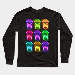 Neon Coffee Cups Long Sleeve T-Shirt